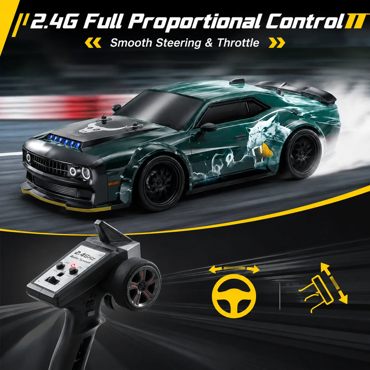 ZNLYRION 4WD RC Drift Car With LED Lights Metal Differential