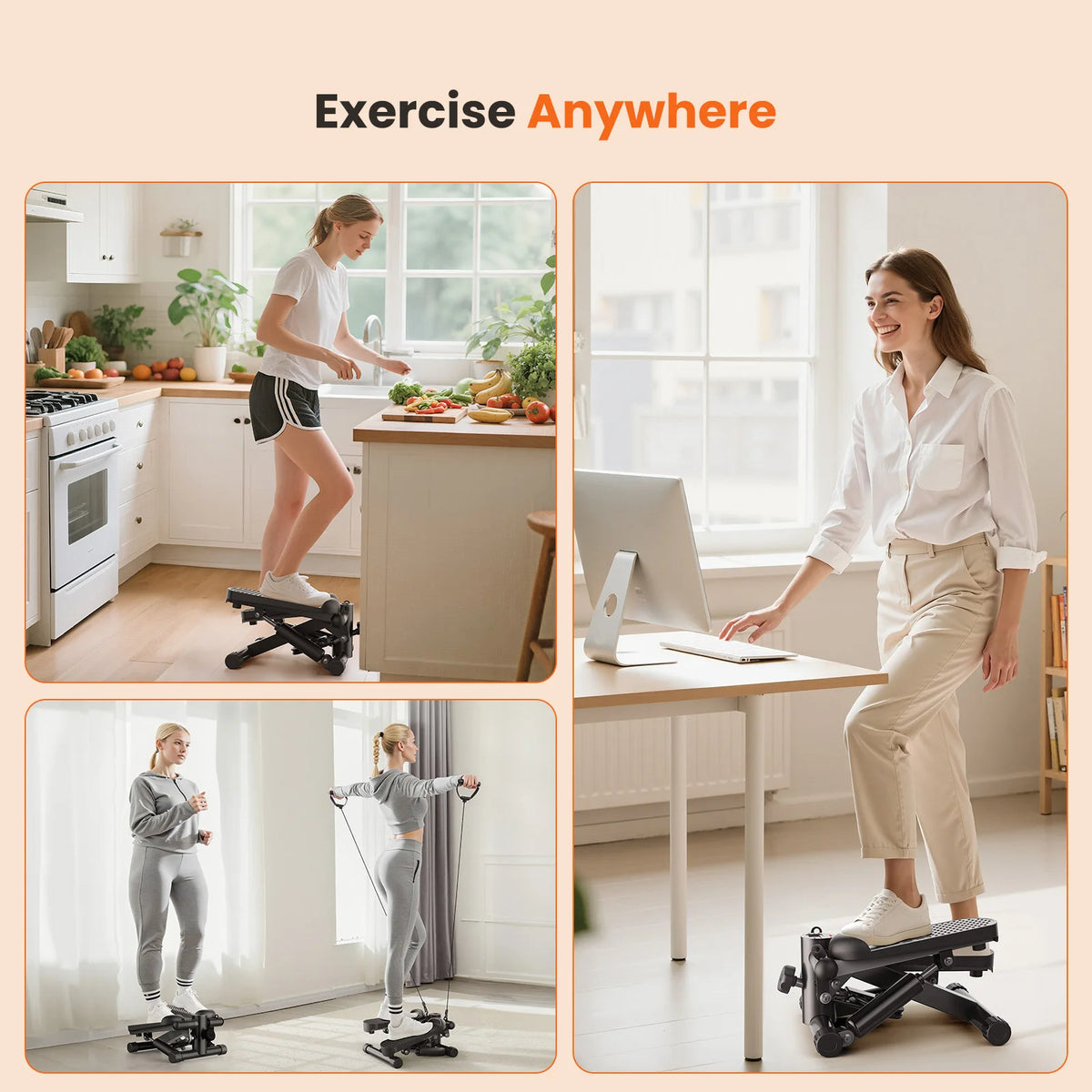 Portable Mini Stepper With Resistance Bands Lcd Monitor Cardio Trainer