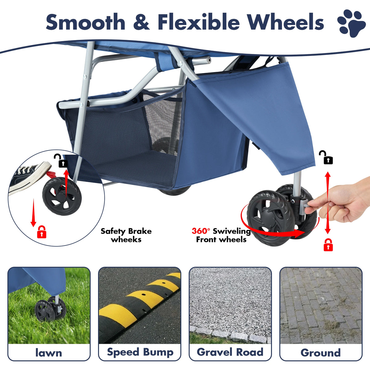 All Terrain Foldable Pet Stroller With Mesh Windows For Small Dogs