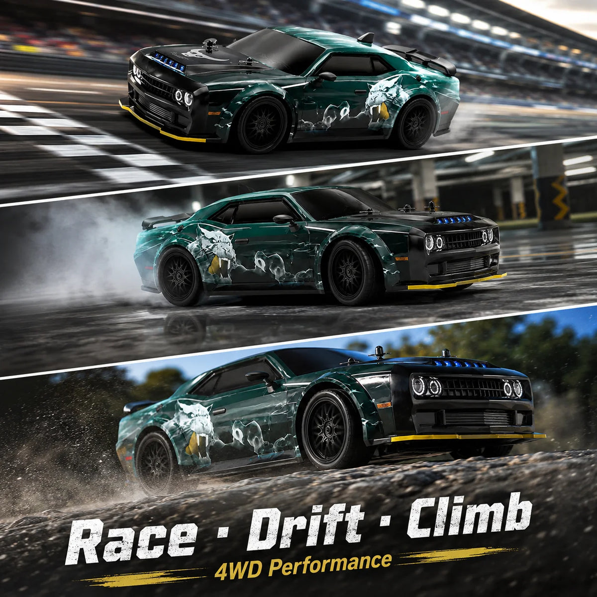 ZNLYRION 4WD RC Drift Car With LED Lights Metal Differential