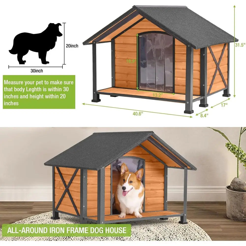Durable Wooden And Metal Dog House With Raised Base
