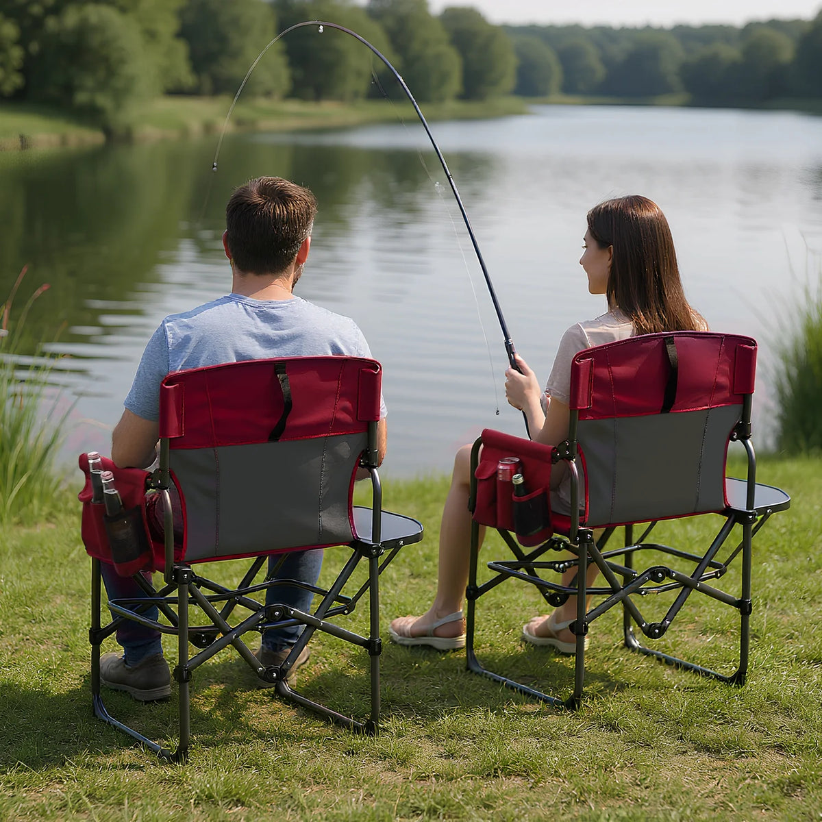 HiMISS Heavy Duty Folding Directors Chair With Table Cup Holder