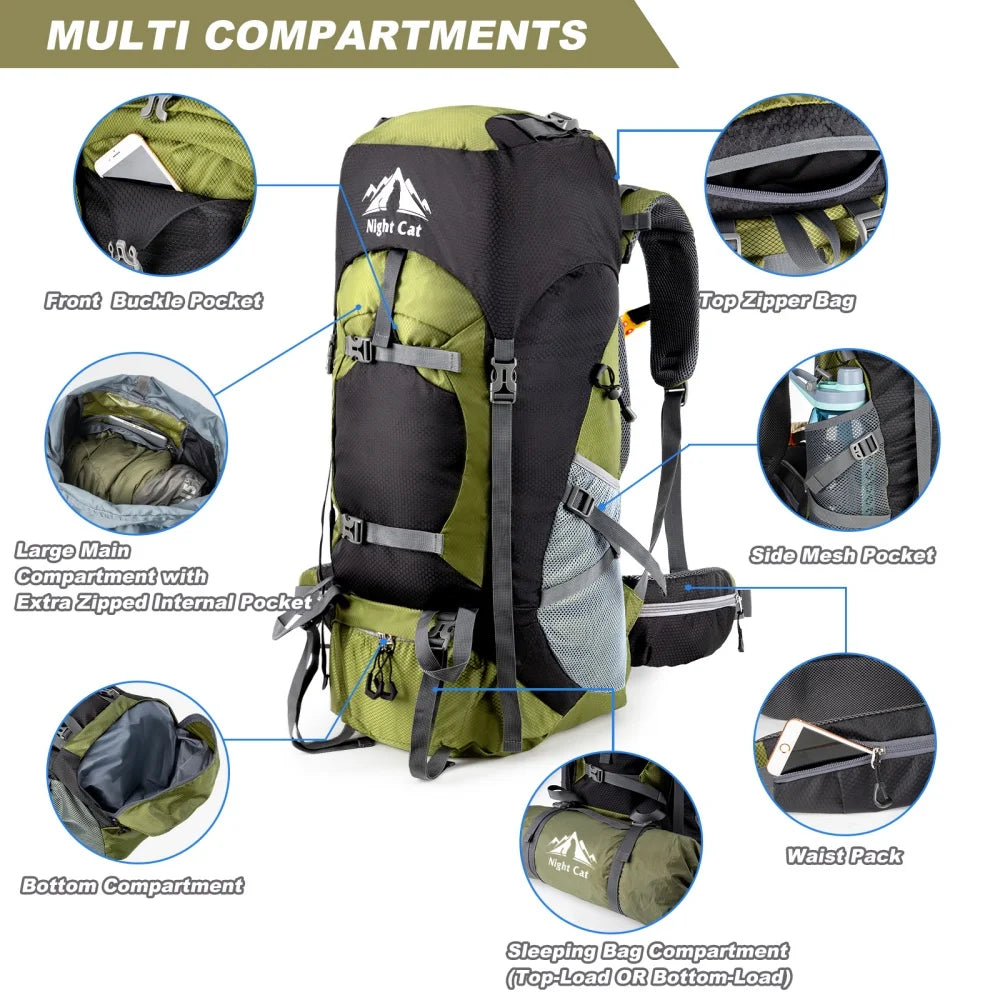 Night Cat Waterproof Hiking Backpack for Camping and Outdoor Adventures